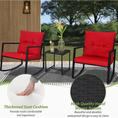 Ensemble de bistro à balançoire de patio extérieur SUNCROWN en métal noir, 3 pièces