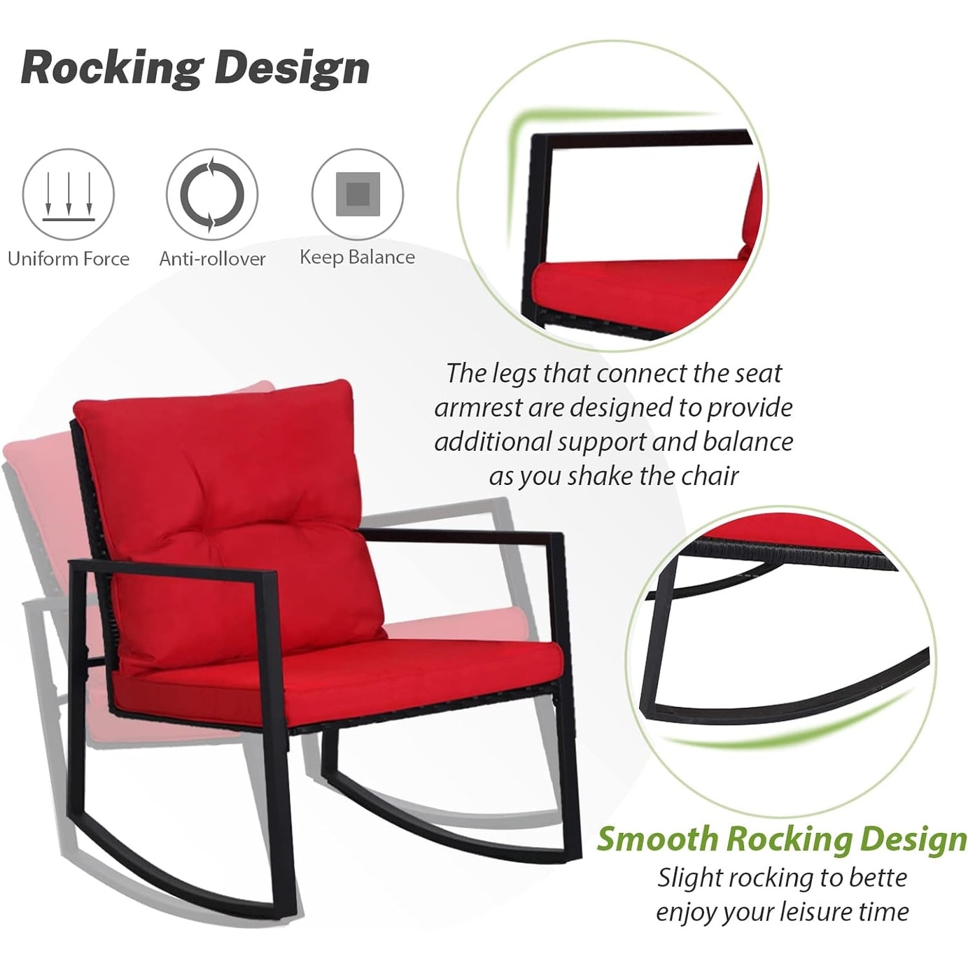 Ensemble de bistro à balançoire de patio extérieur SUNCROWN en métal noir, 3 pièces