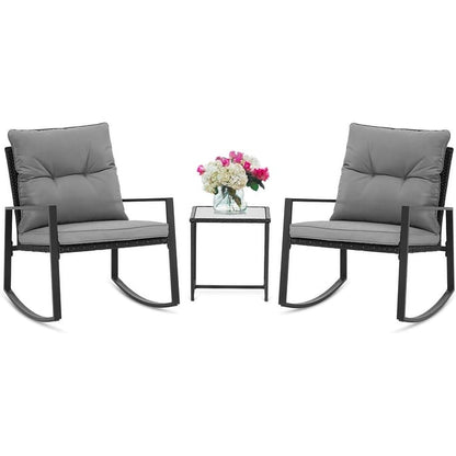 Ensemble de bistro à balançoire de patio extérieur SUNCROWN en métal noir, 3 pièces