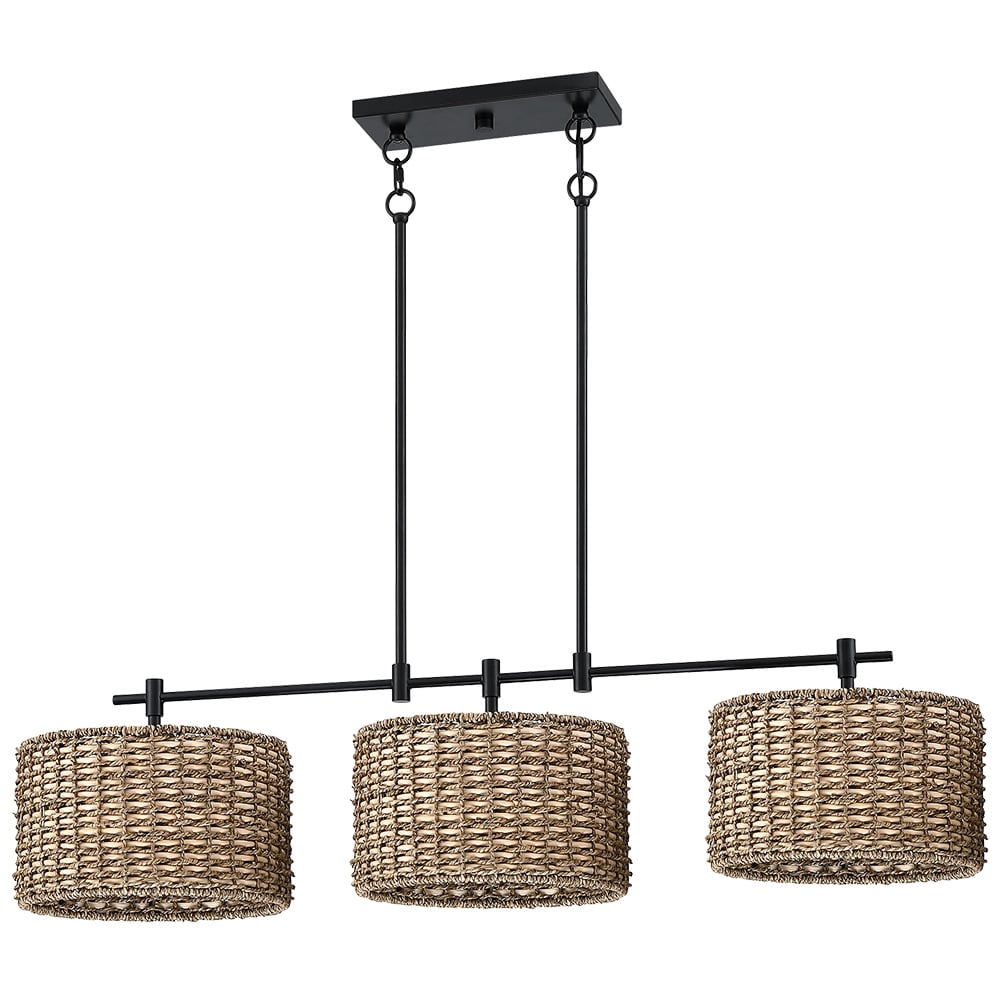 Suspension linéaire à 3 lumières pour îlot de cuisine, style ferme, noir - 41W