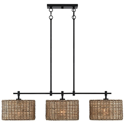 Suspension linéaire à 3 lumières pour îlot de cuisine, style ferme, noir - 41W