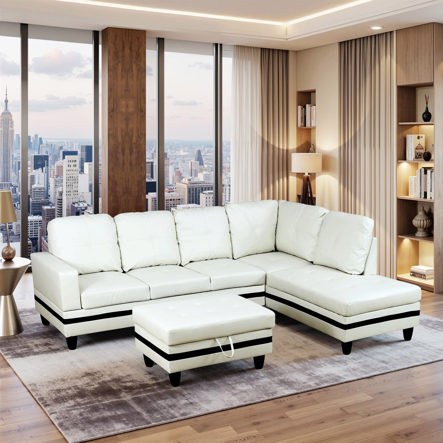 Semi PU Synthetic Leather 3-Piece Couch Living Room Sofa Set