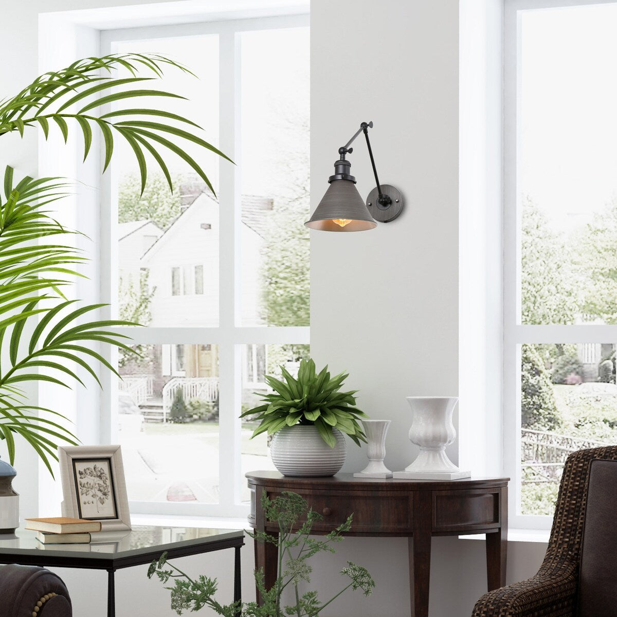 Malryn Lot de 2 appliques murales modernes à bras oscillant réglable, à brancher ou à câbler directement