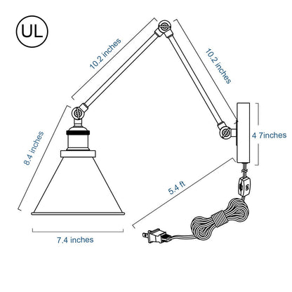 Malryn Lot de 2 appliques murales modernes à bras oscillant réglable, à brancher ou à câbler directement