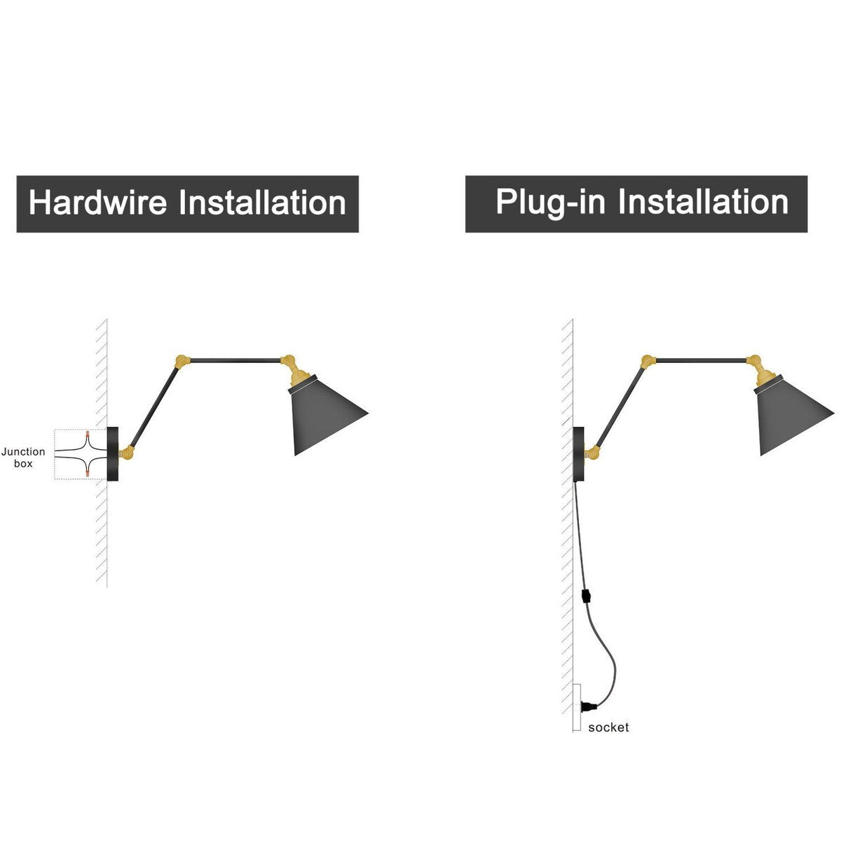 Malryn Lot de 2 appliques murales modernes à bras oscillant réglable, à brancher ou à câbler directement