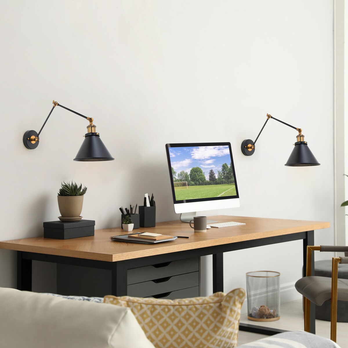 Malryn Lot de 2 appliques murales modernes à bras oscillant réglable, à brancher ou à câbler directement