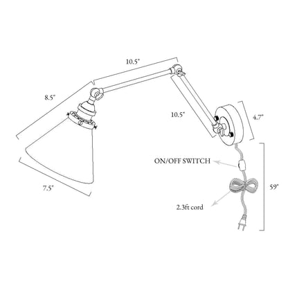 Lot de 2 appliques murales modernes à bras oscillant, réglables, à brancher ou à câbler.