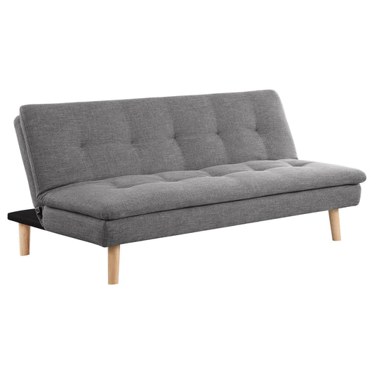 Siana Convertible Sofa Bed, Tufted Gray Fabric, Brown Wood, 72 Inch