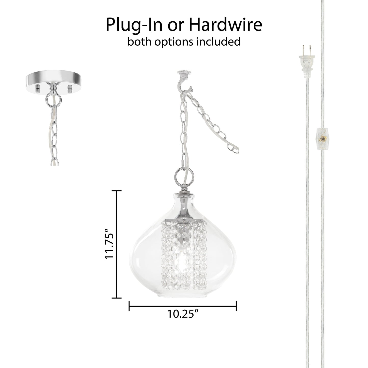 Silver Orchid Wallock Glass and Faceted Crystal Glass Jewels Plug-in and Hardwire Hanging Pendant