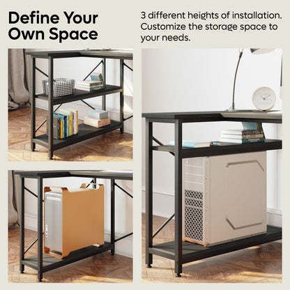 Bureau en forme de L avec étagères de rangement, bureau d'ordinateur d'angle.