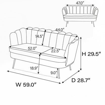 Small Mini Room Couch Two-Seater Sofa with Gold Metal Leg - 2 Seat