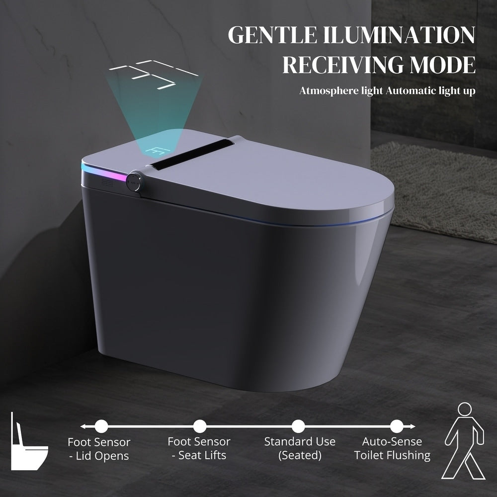 Toilettes intelligentes, toilettes-bidet monobloc pour salles de bain, toilettes modernes allongées avec eau chaude, double chasse d'eau automatique, fonctionnement par capteur de pied.
