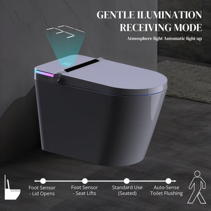 Toilettes intelligentes, toilettes-bidet monobloc pour salles de bain, toilettes modernes allongées avec eau chaude, double chasse d'eau automatique, fonctionnement par capteur de pied.