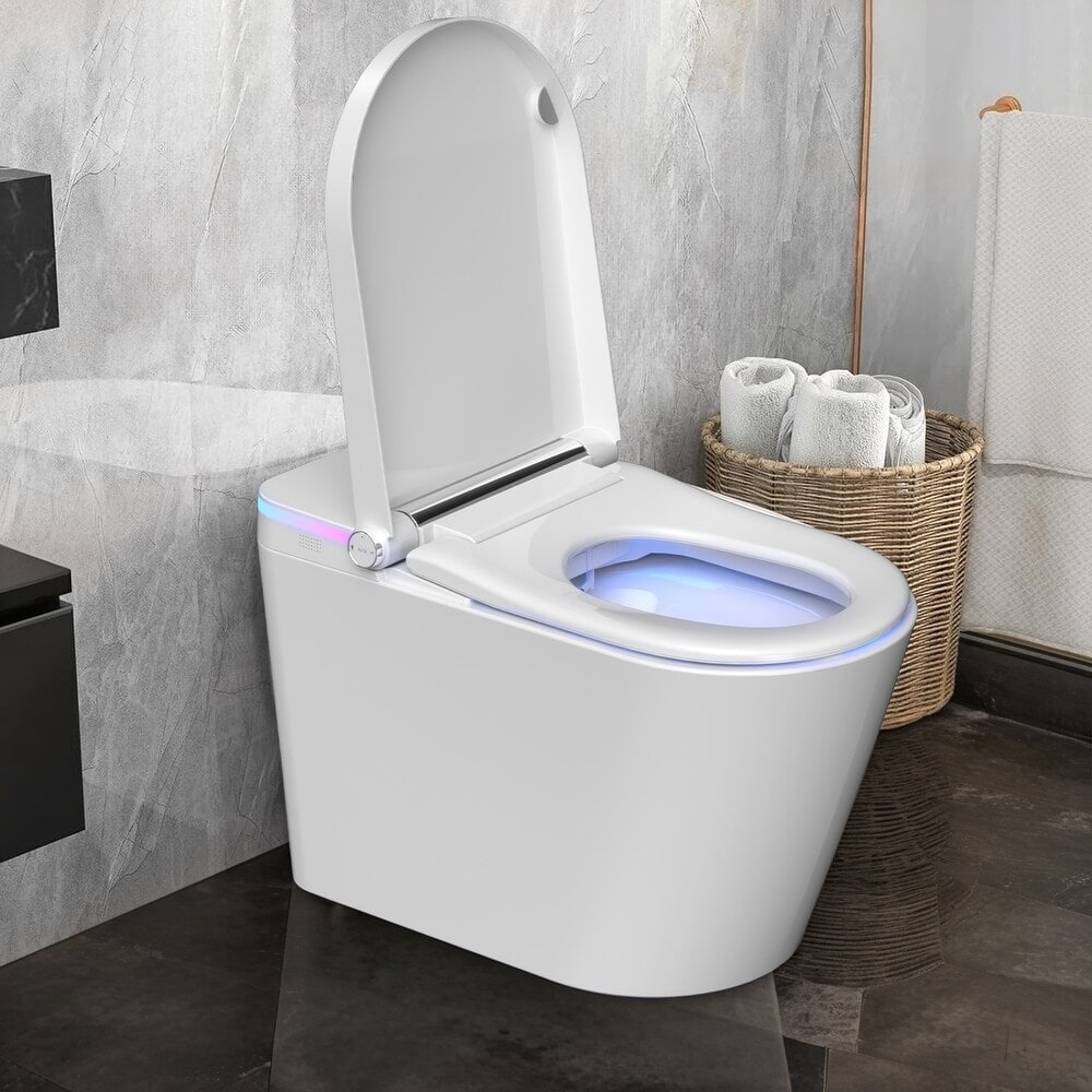 Toilettes intelligentes, toilettes-bidet monobloc pour salles de bain, toilettes modernes allongées avec eau chaude, double chasse d'eau automatique, fonctionnement par capteur de pied.