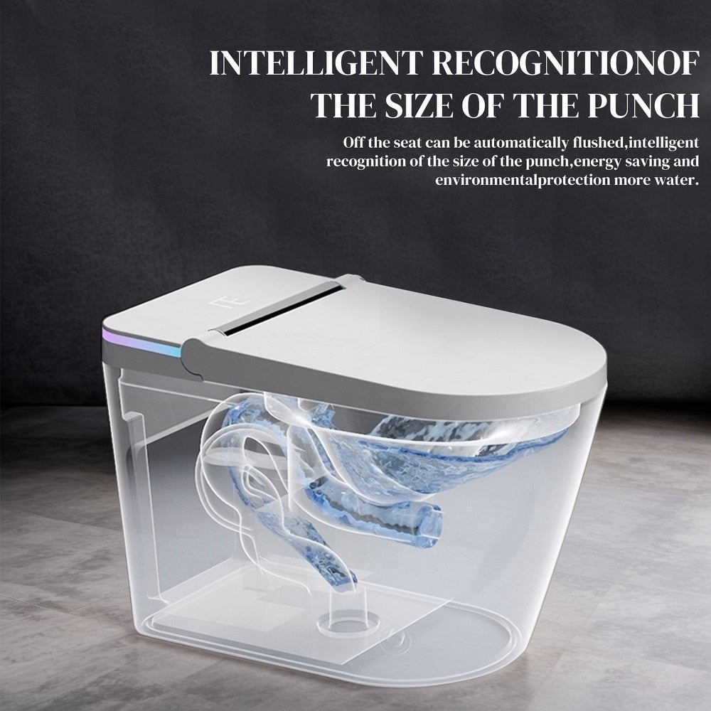 Toilettes intelligentes, toilettes-bidet monobloc pour salles de bain, toilettes modernes allongées avec eau chaude, double chasse d'eau automatique, fonctionnement par capteur de pied.