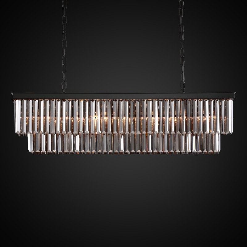 Luminaire suspendu à 2 niveaux pour îlot de cuisine, style moderne et contemporain, avec cristaux, gris fumé et noir, 47 po. Idéal pour salle à manger.