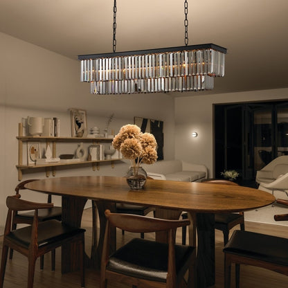 Luminaire suspendu à 2 niveaux pour îlot de cuisine, style moderne et contemporain, avec cristaux, gris fumé et noir, 47 po. Idéal pour salle à manger.