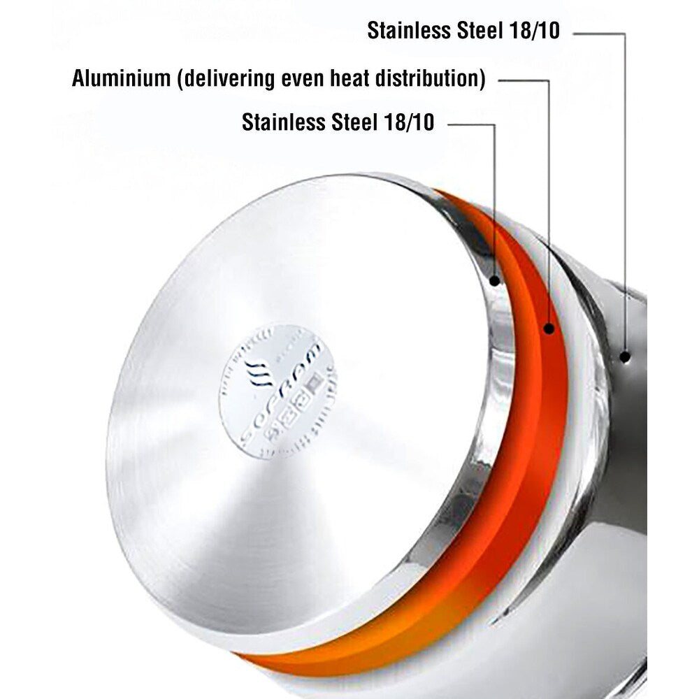 Grande marmite à fond profond Sofram en acier inoxydable 18/10 avec couvercle