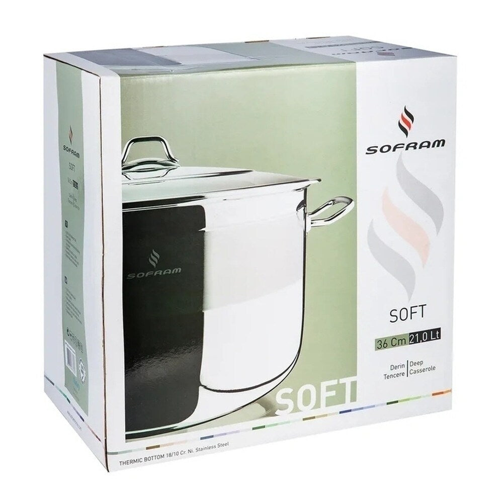 Grande marmite à fond profond Sofram en acier inoxydable 18/10 avec couvercle