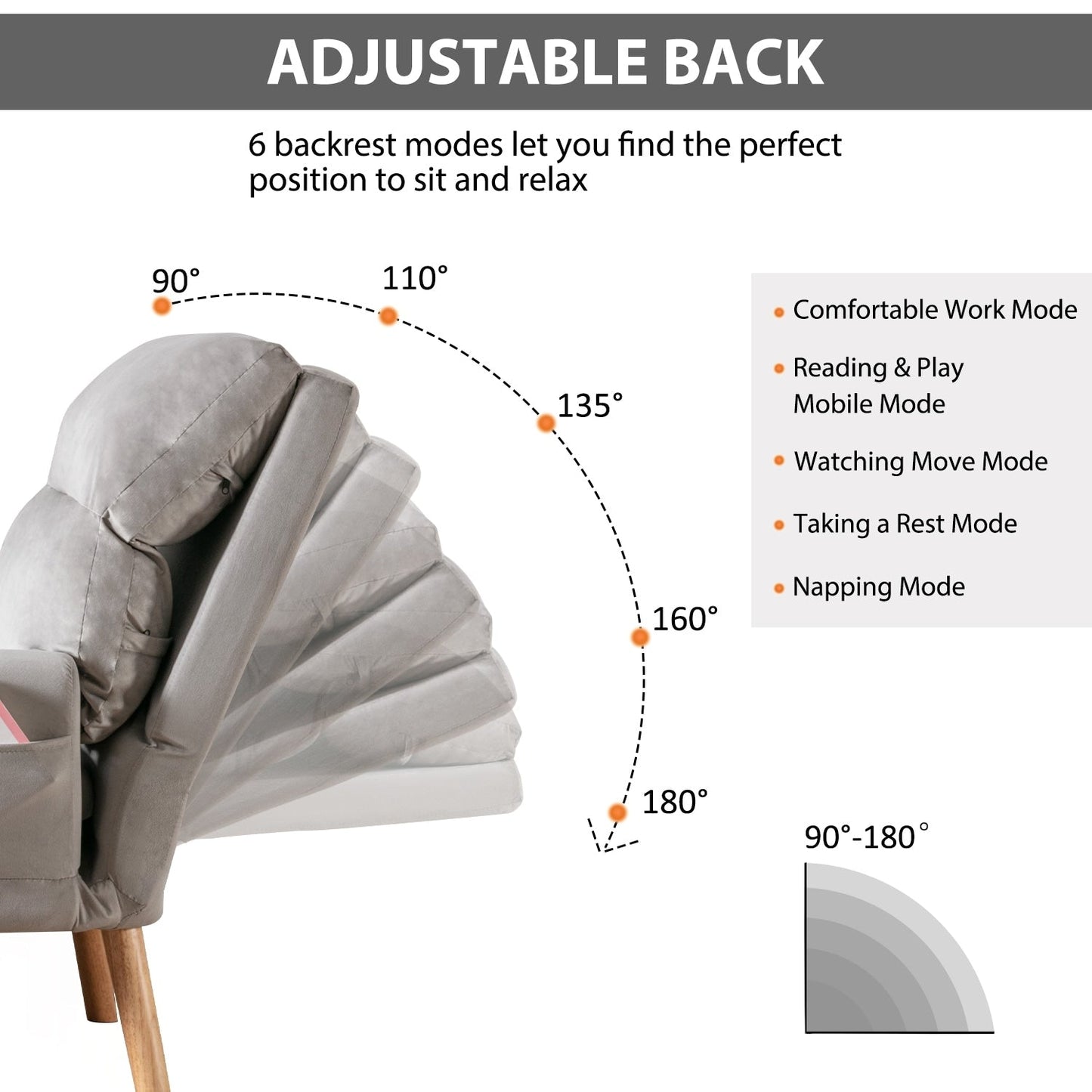 Fauteuil de salon confortable en tissu avec dossier et repose-pieds réglables.