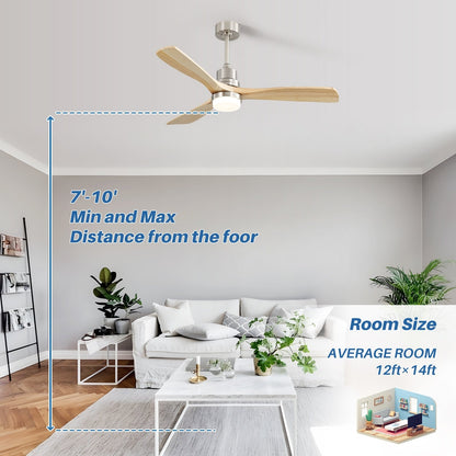 Ventilateur de plafond intérieur en bois Sofucor 52 avec télécommande, éclairage intégré en option.