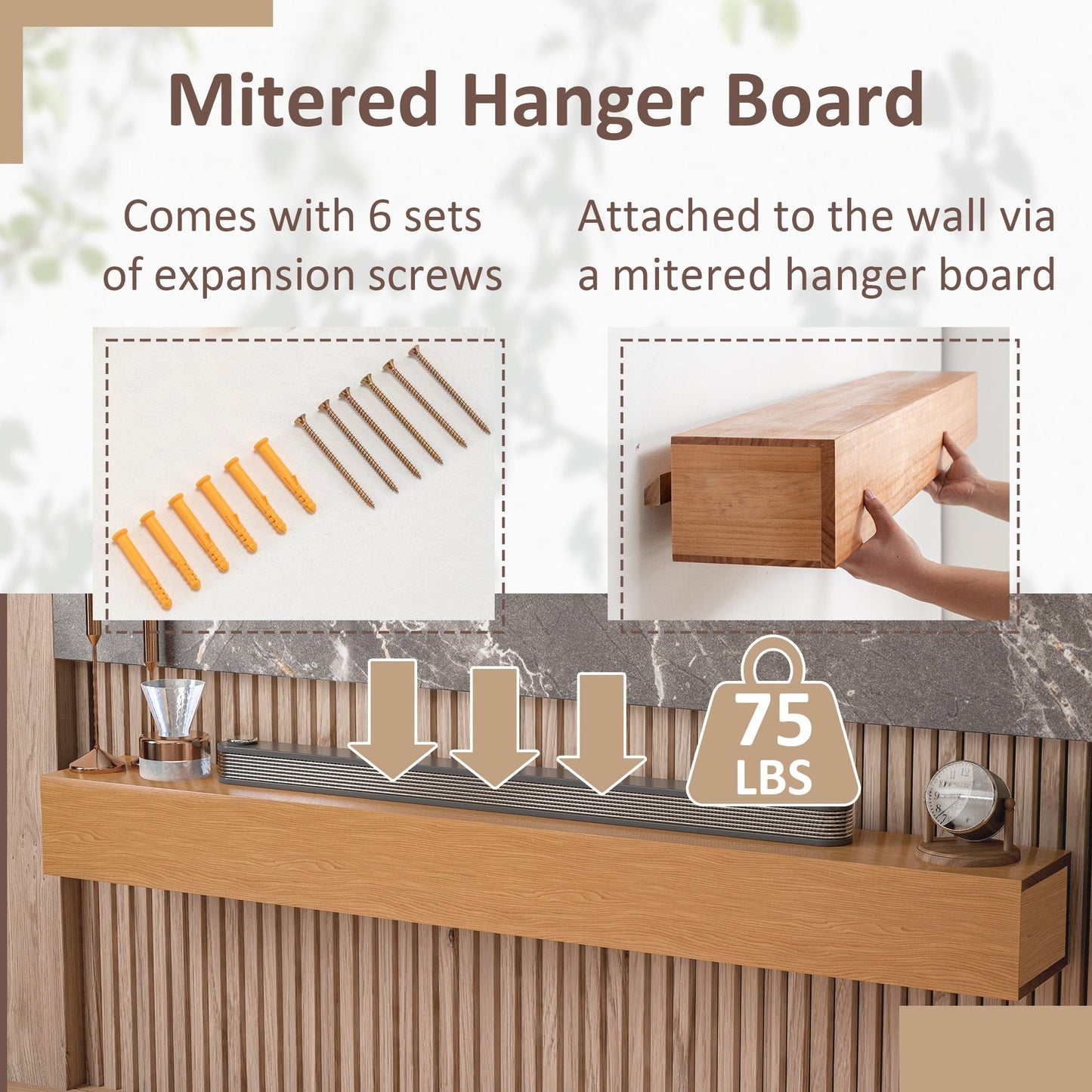 Étagère murale flottante pour manteau de cheminée en pin massif