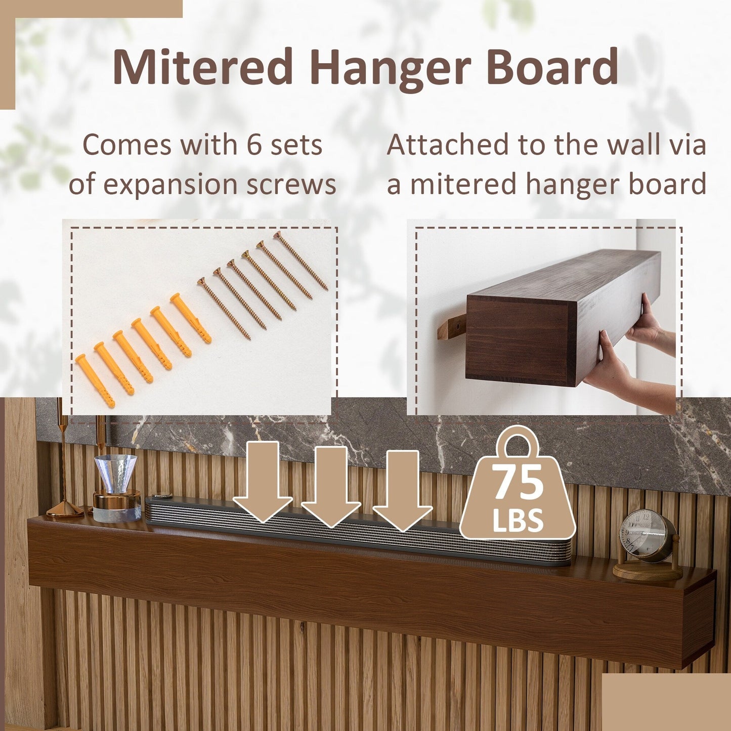 Étagère murale flottante pour manteau de cheminée en pin massif