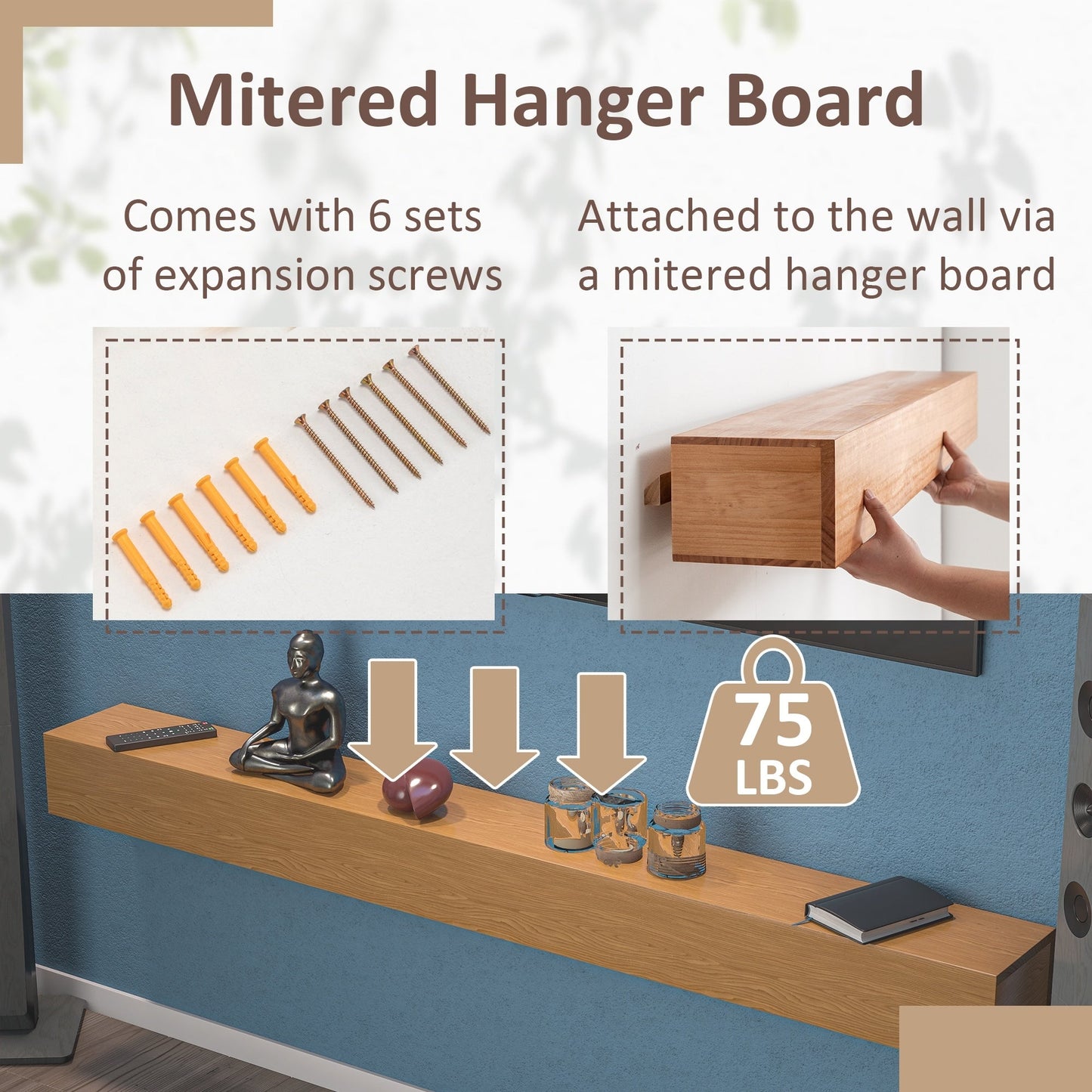 Étagère murale flottante pour manteau de cheminée en pin massif