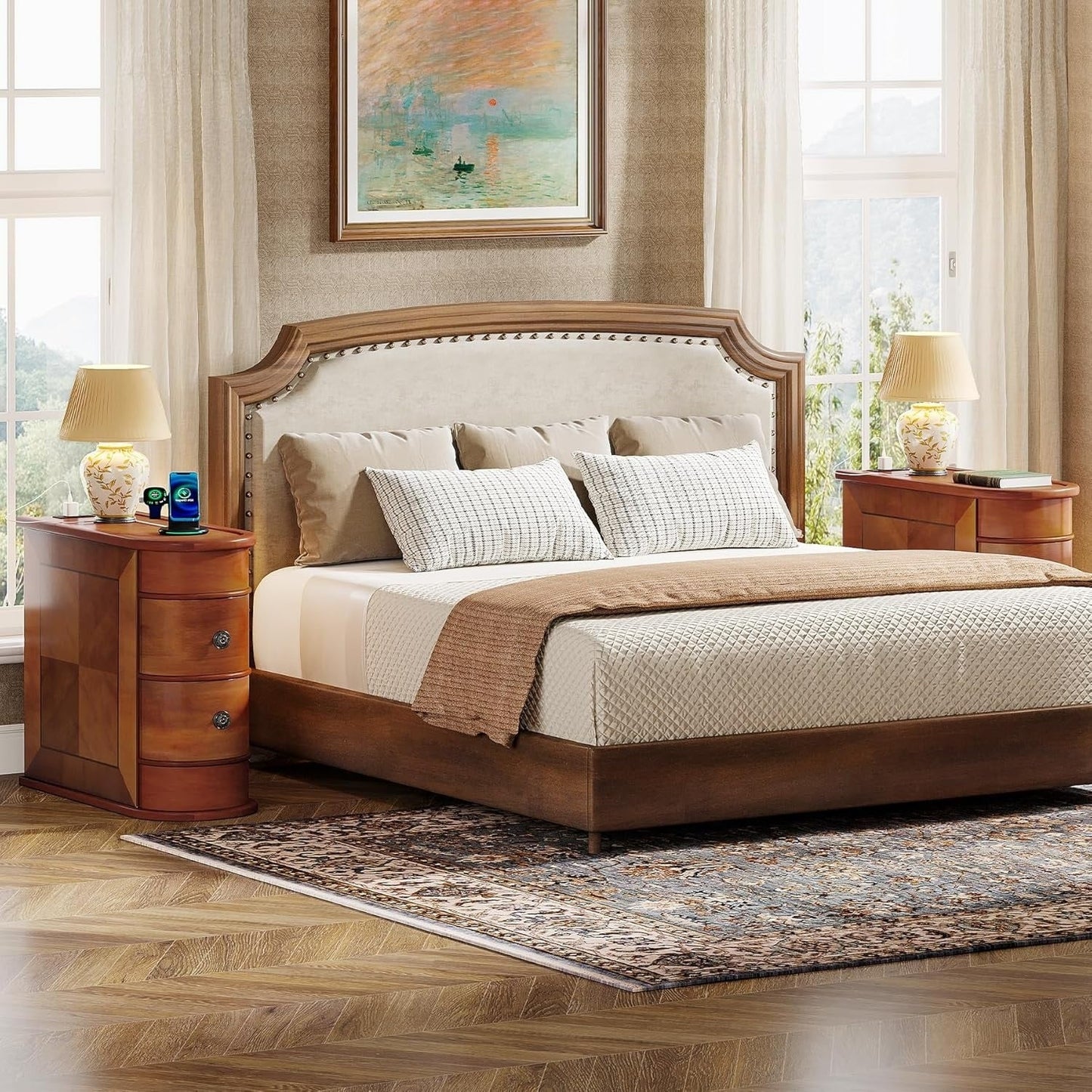 Table d'appoint en bois massif, table de chevet étroite à deux tiroirs, modèle Slim.