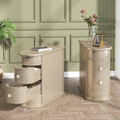 Table d'appoint en bois massif, table de chevet étroite à deux tiroirs, modèle Slim.