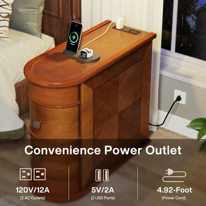 Table d'appoint en bois massif, table de chevet étroite à deux tiroirs, modèle Slim.