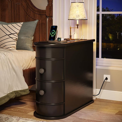 Table d'appoint en bois massif, table de chevet étroite à deux tiroirs, modèle Slim.