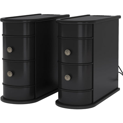 Table d'appoint en bois massif, table de chevet étroite à deux tiroirs, modèle Slim.