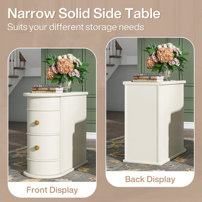 Table d'appoint en bois massif, table de chevet étroite à deux tiroirs, modèle Slim.