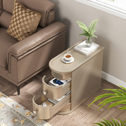 Table d'appoint en bois massif, table de chevet étroite à deux tiroirs, modèle Slim.