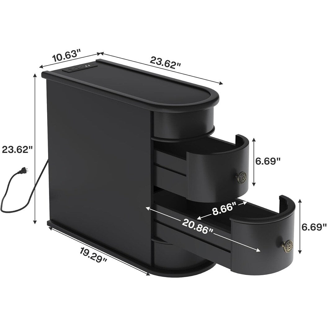 Table d'appoint en bois massif, table de chevet étroite à deux tiroirs, modèle Slim.