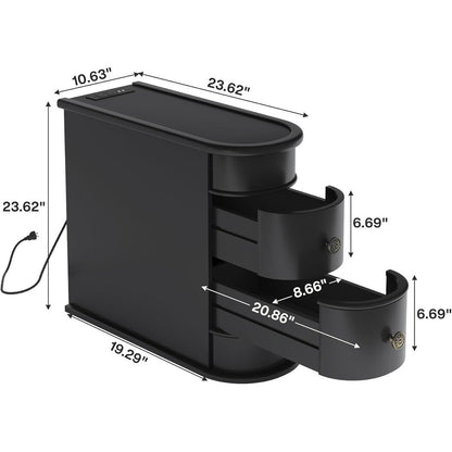 Table d'appoint en bois massif, table de chevet étroite à deux tiroirs, modèle Slim.