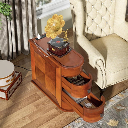 Table d'appoint en bois massif, table de chevet étroite à deux tiroirs, modèle Slim.