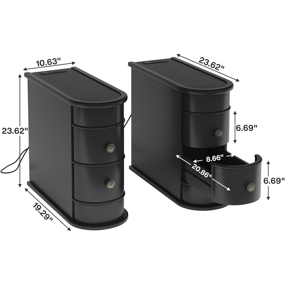 Table d'appoint en bois massif, table de chevet étroite à deux tiroirs, modèle Slim.