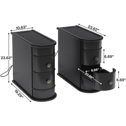 Table d'appoint en bois massif, table de chevet étroite à deux tiroirs, modèle Slim.