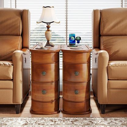 Table d'appoint en bois massif, table de chevet étroite à deux tiroirs, modèle Slim.