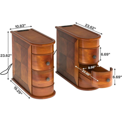 Table d'appoint en bois massif, table de chevet étroite à deux tiroirs, modèle Slim.