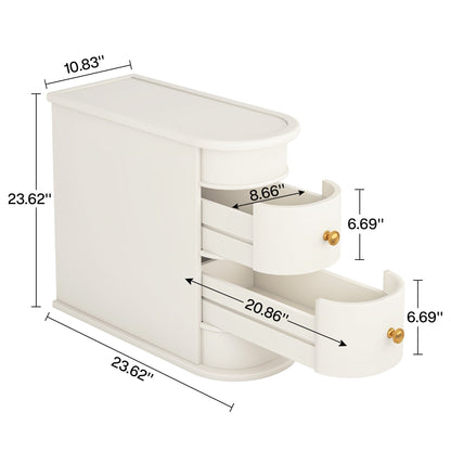 Table d'appoint en bois massif, table de chevet étroite à deux tiroirs, modèle Slim.