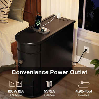 Table d'appoint en bois massif, table de chevet étroite à deux tiroirs, modèle Slim.