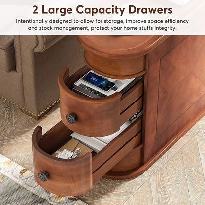 Table d'appoint en bois massif, table de chevet étroite à deux tiroirs, modèle Slim.