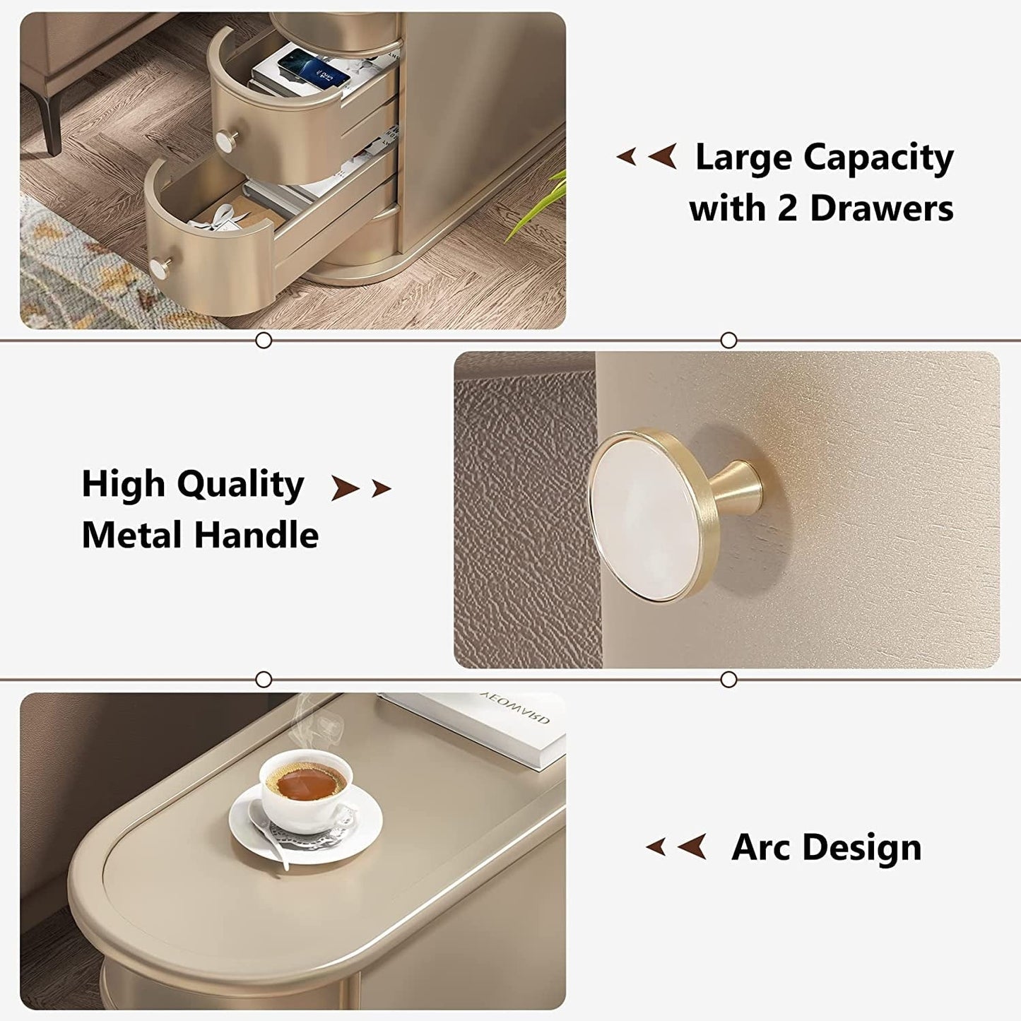 Table d'appoint en bois massif, table de chevet étroite à deux tiroirs, modèle Slim.
