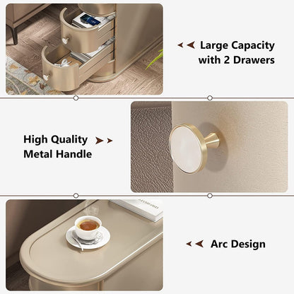 Table d'appoint en bois massif, table de chevet étroite à deux tiroirs, modèle Slim.