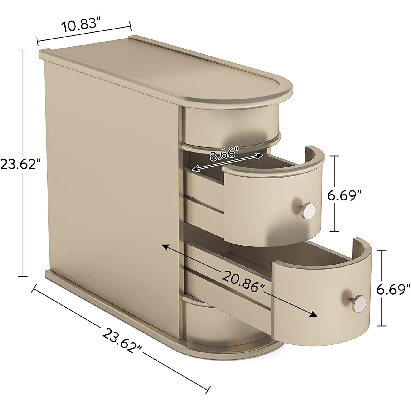 Table d'appoint en bois massif, table de chevet étroite à deux tiroirs, modèle Slim.