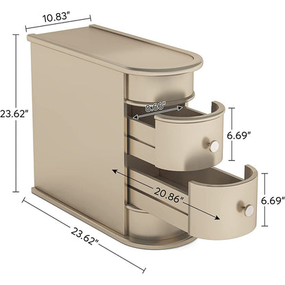 Table d'appoint en bois massif, table de chevet étroite à deux tiroirs, modèle Slim.