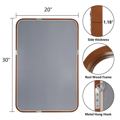 Round Corner Rectangle Farm Wall Mirror with Solid Wood Frame